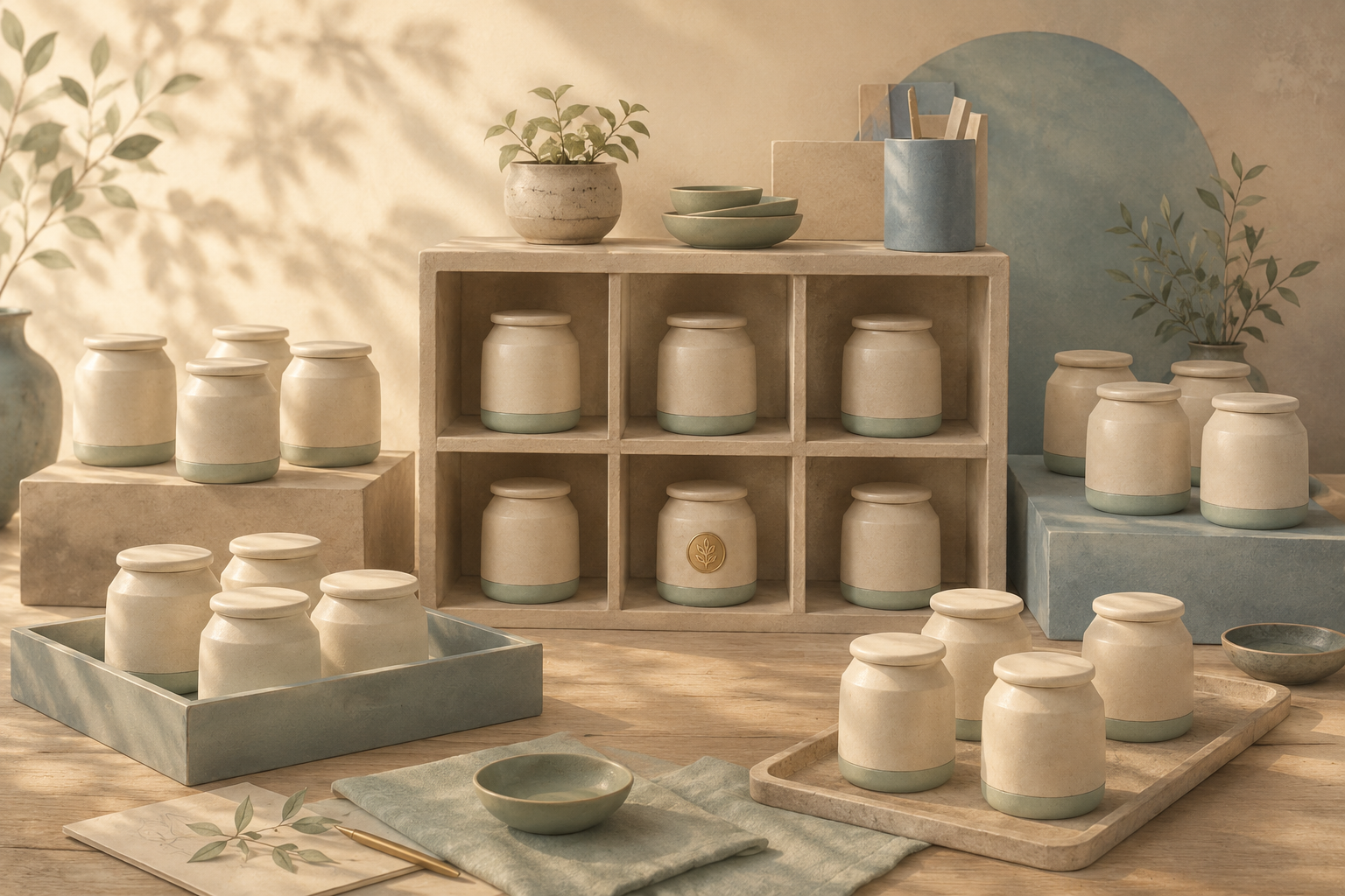 Marked ceramic jar correctly placed within an organized collection while unmarked jars remain unsorted, representing how Organization schema helps clarify and categorize identity.