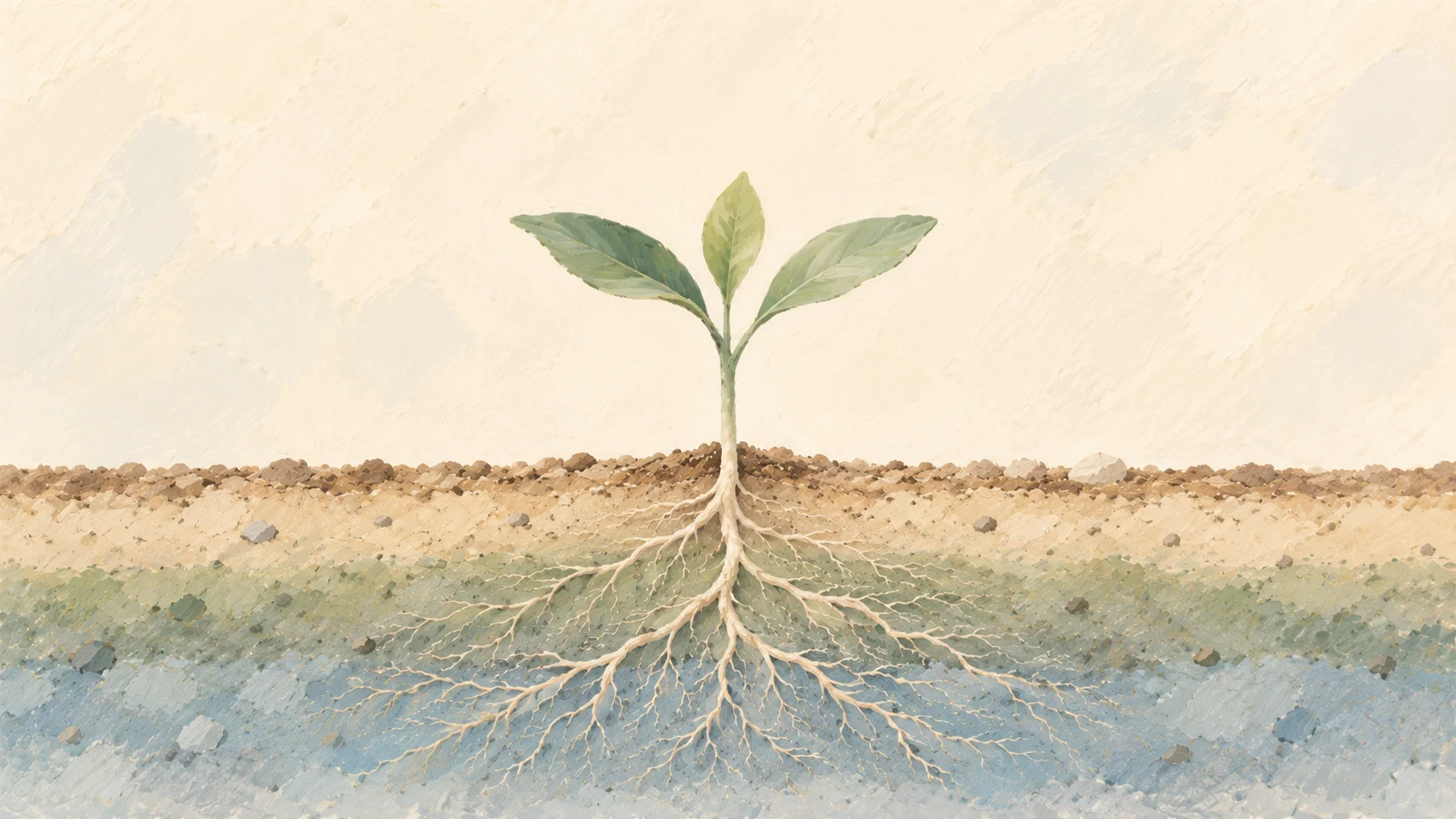 Free keyword research workflow: one seedling whose roots spread wider through each layer of Google data